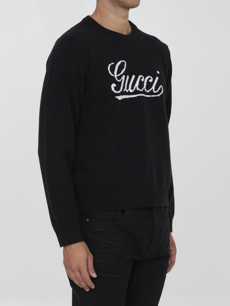 GUCCI Men's Crewneck Sweater with Logo Intarsia