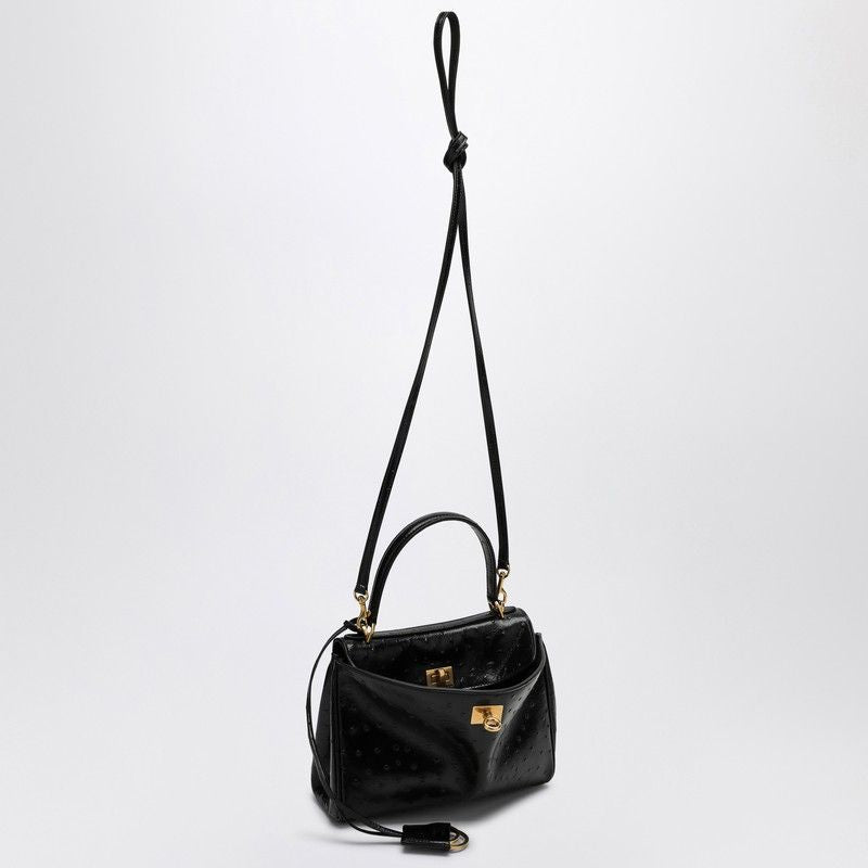 BALENCIAGA  OSTRICH-EFFECT BLACK SMALL RODEO Handbag