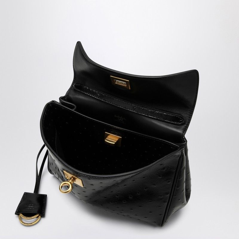 BALENCIAGA  OSTRICH-EFFECT BLACK SMALL RODEO Handbag