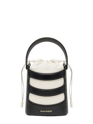 ALEXANDER MCQUEEN Mini Rise Black Leather Bucket Bag for Women FW24