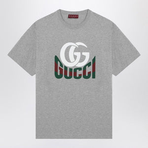 GUCCI Classic Grey Logo Print Crew Neck T-Shirt for Men