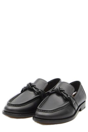 BOTTEGA VENETA Astaire Black Leather Loafers with Knot Detail