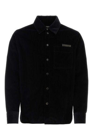 BOTTEGA VENETA Luxury Corduroy Button-Down Shirt - Navy Blue