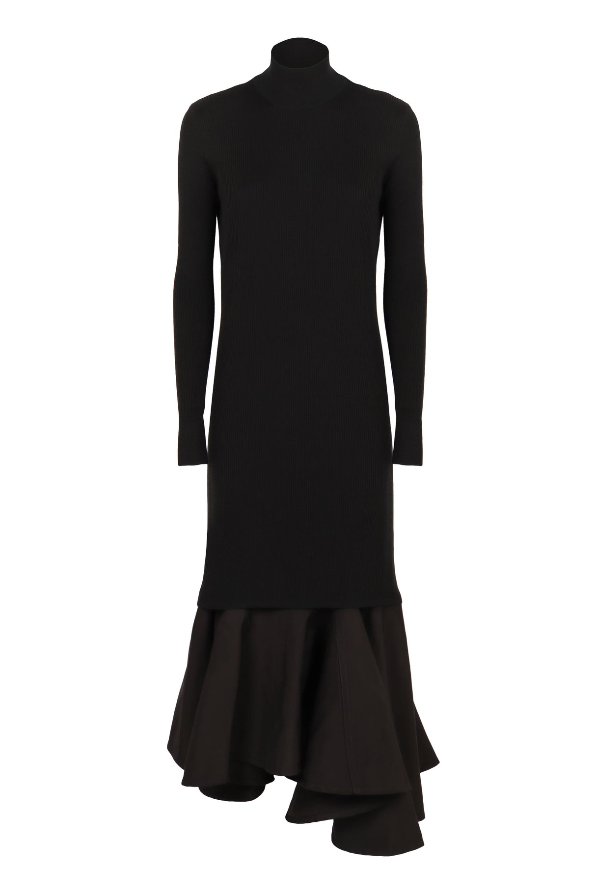 BOTTEGA VENETA Asymmetrical Ribbed Knit Turtleneck Dress