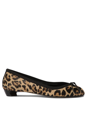 ALEXANDER MCQUEEN Leopard Print Calf Hair Ballet Flats with Round Toe and Leather Bow