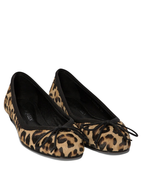 ALEXANDER MCQUEEN Leopard Print Calf Hair Ballet Flats with Round Toe and Leather Bow