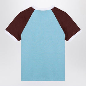 GUCCI Light Blue and Brown Logo Crew-Neck T-Shirt for Women