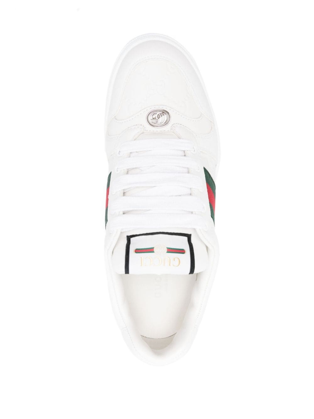 GUCCI Vintage Ecru Leather Sneakers with Signature Stripes