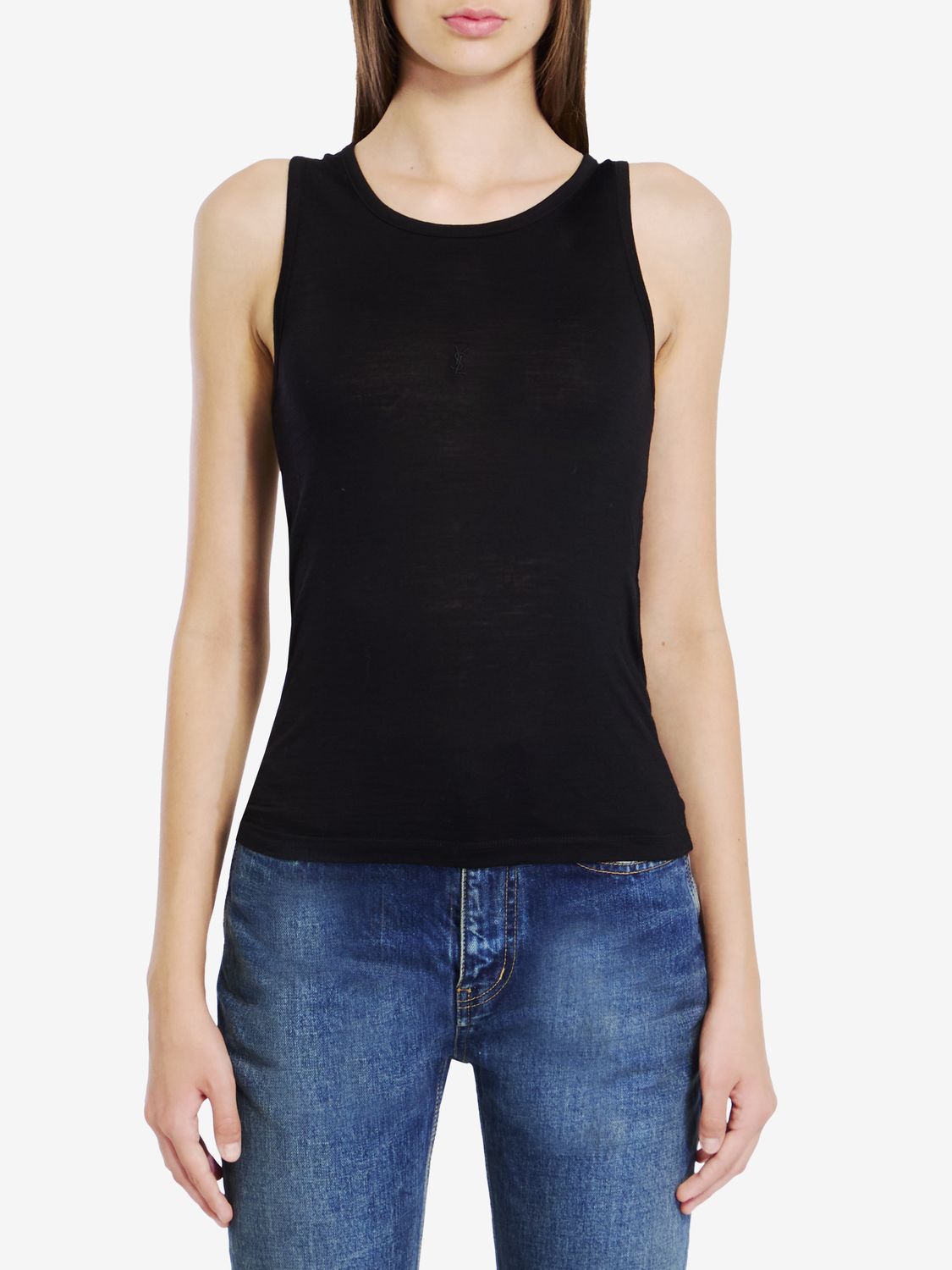 SAINT LAURENT Elegant Black Wool Sleeveless Top