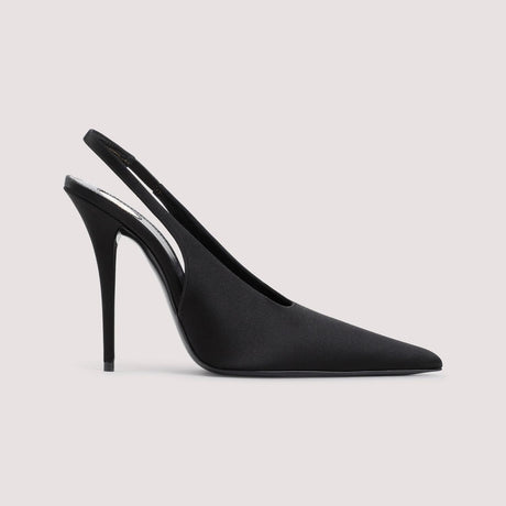 SAINT LAURENT Elegant Slingback Pumps with Silk Viscose Blend and Brass Heel, 11cm