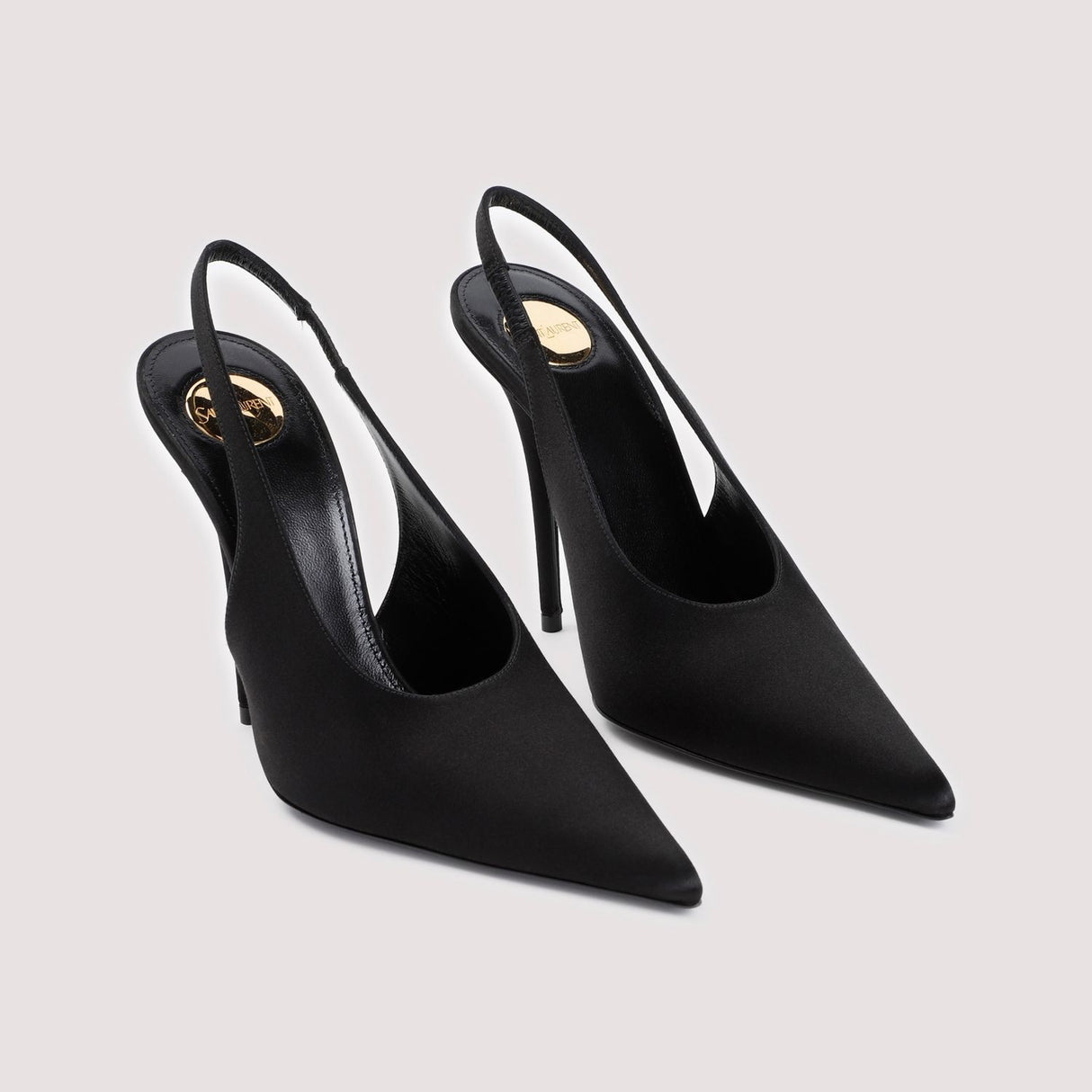 SAINT LAURENT Elegant Slingback Pumps with Silk Viscose Blend and Brass Heel, 11cm