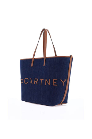 STELLA MCCARTNEY Dark Wash Denim Tote Handbag with Logo Branding