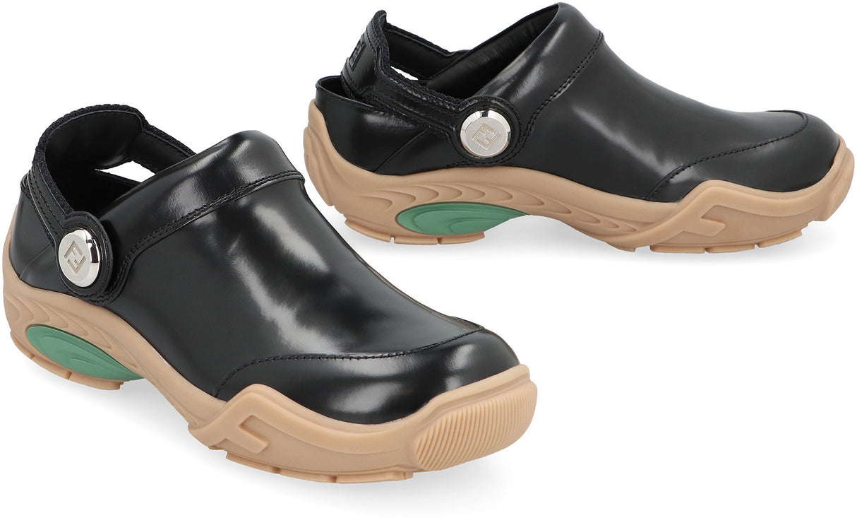 FENDI Men's Black Leather Clog for SS24