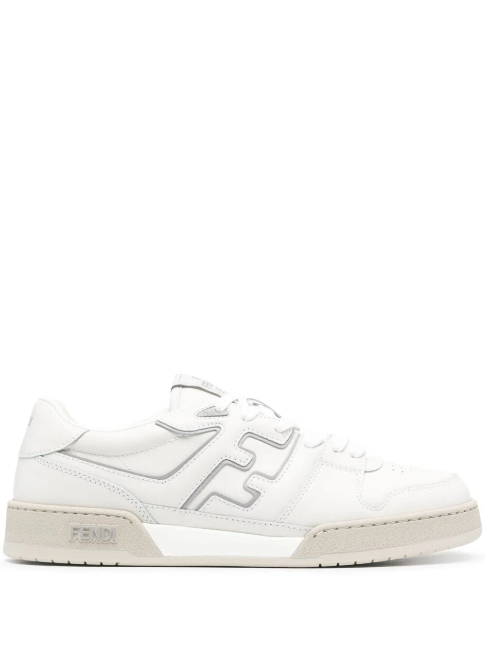 FENDI White Low Lace-Up Trainers for Men in Genuine Leather with Grey Details for SS24 Collection