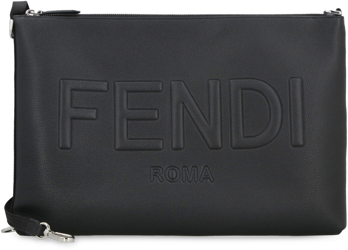 FENDI Men's Black Leather Clutch Bag - SS24 Collection