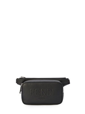 FENDI Mini Black Leather Logo-Embellished Belt Handbag