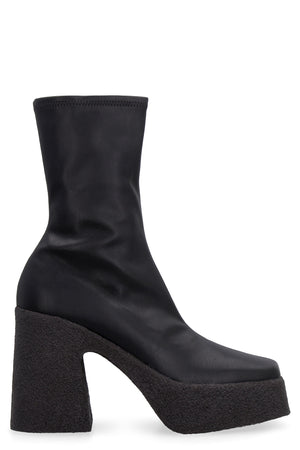 STELLA MCCARTNEY Black Smooth Stretch Ankle Boots with Thick Heel and Plateau for Women