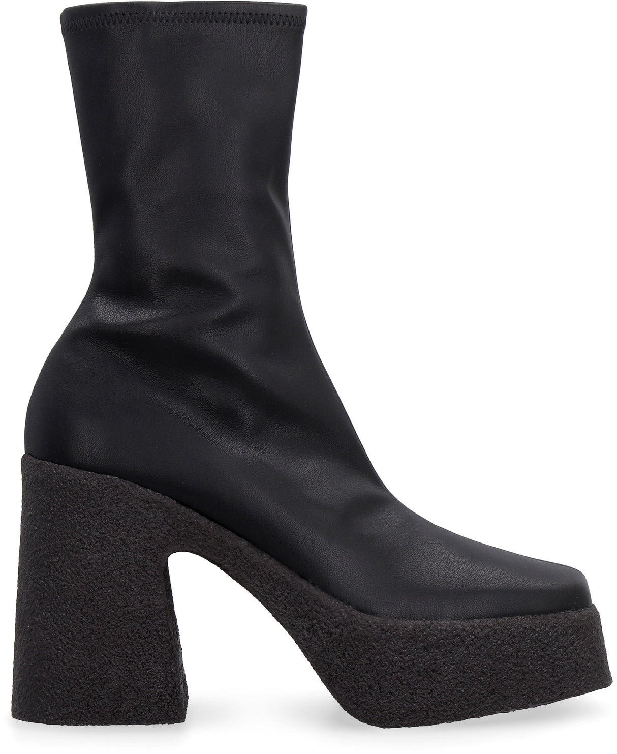 STELLA MCCARTNEY Black Smooth Stretch Ankle Boots with Thick Heel and Plateau for Women