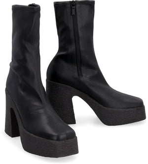 STELLA MCCARTNEY Black Stretch Boots with Thick Heel and Rough Rubber Plateau for Women - FW23