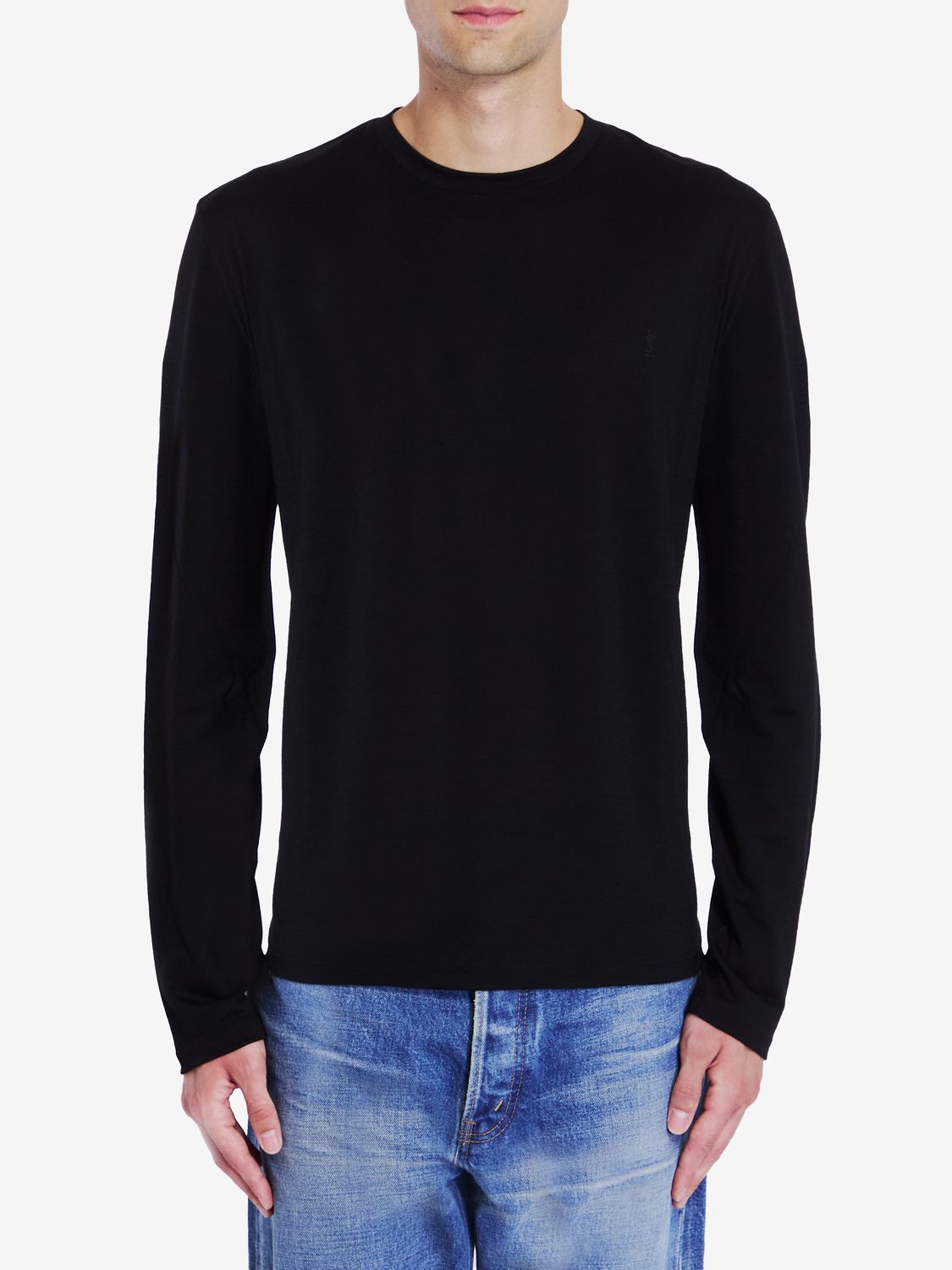 SAINT LAURENT Cassandre Long-Sleeve Wool T-Shirt