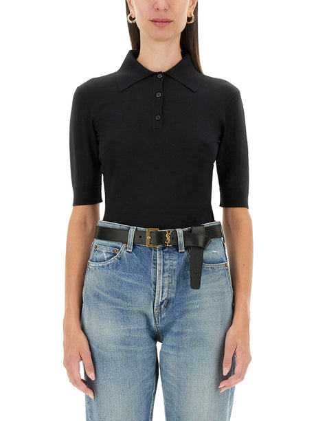 SAINT LAURENT Elegant Wool-Cashmere-Silk Blend Polo Top - Size S