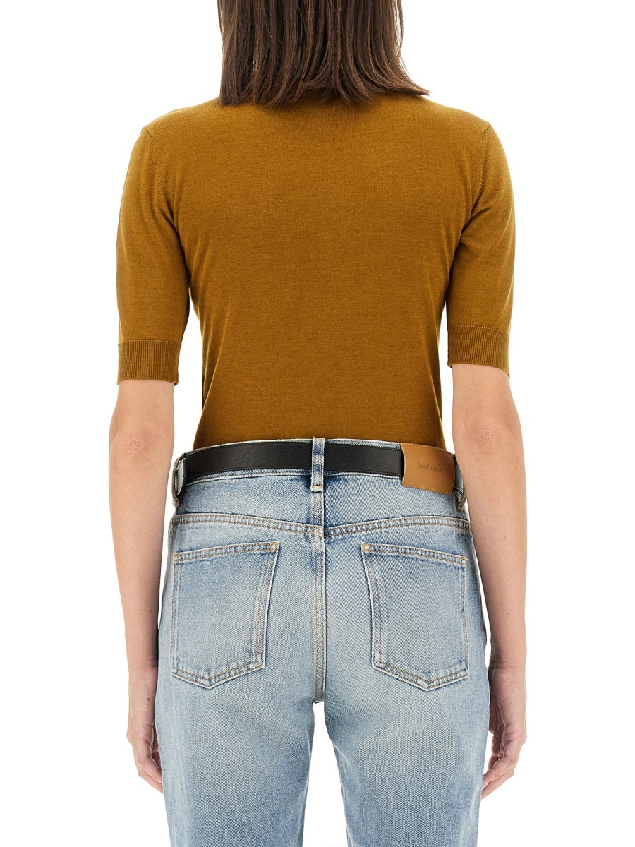 SAINT LAURENT Elegant Wool-Cashmere-Silk Blend Polo Top - Size S