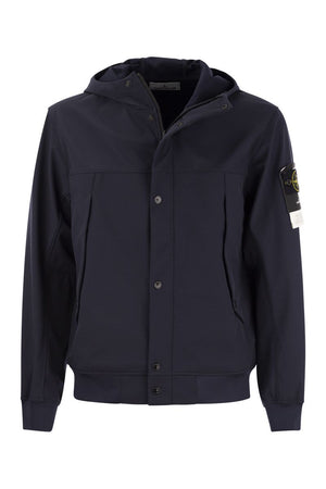 STONE ISLAND Navy Blue Stretch Hooded Jacket for Men