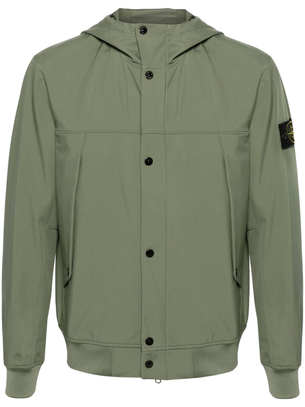 STONE ISLAND Green Techno Fabric Men's Jacket with Removable Logo Patch and Ribbed Edges