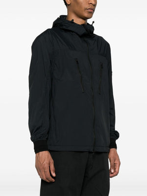 STONE ISLAND Black Technical Fabric Hooded Jacket with Removable Logo Patch for Men