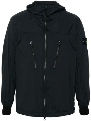 STONE ISLAND Black Technical Fabric Hooded Jacket with Removable Logo Patch for Men