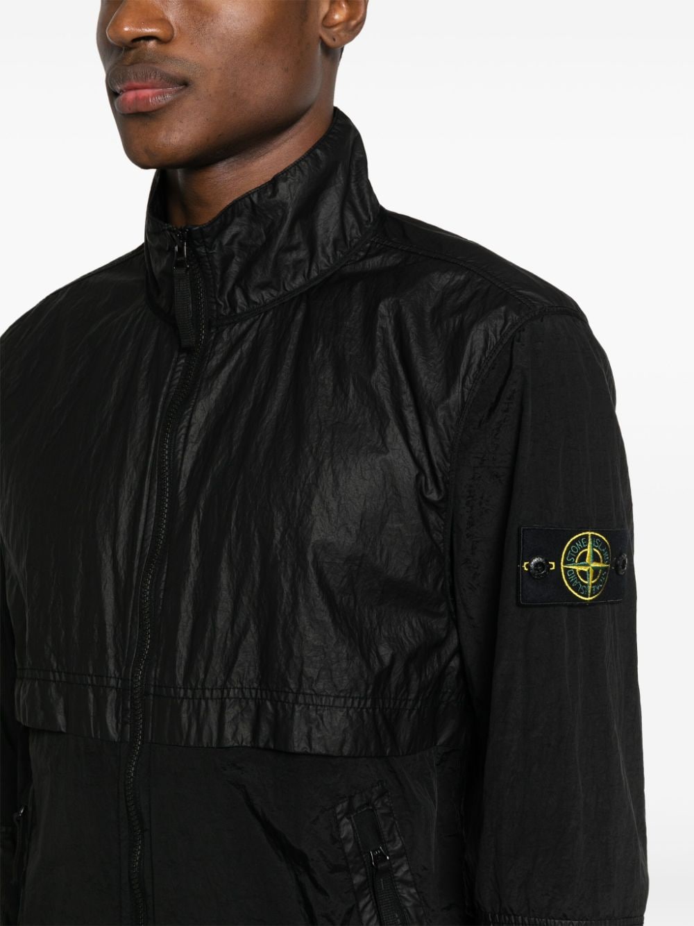STONE ISLAND Black Nylon Zipped Jacket for Men - Lightweight and Stylish for SS24