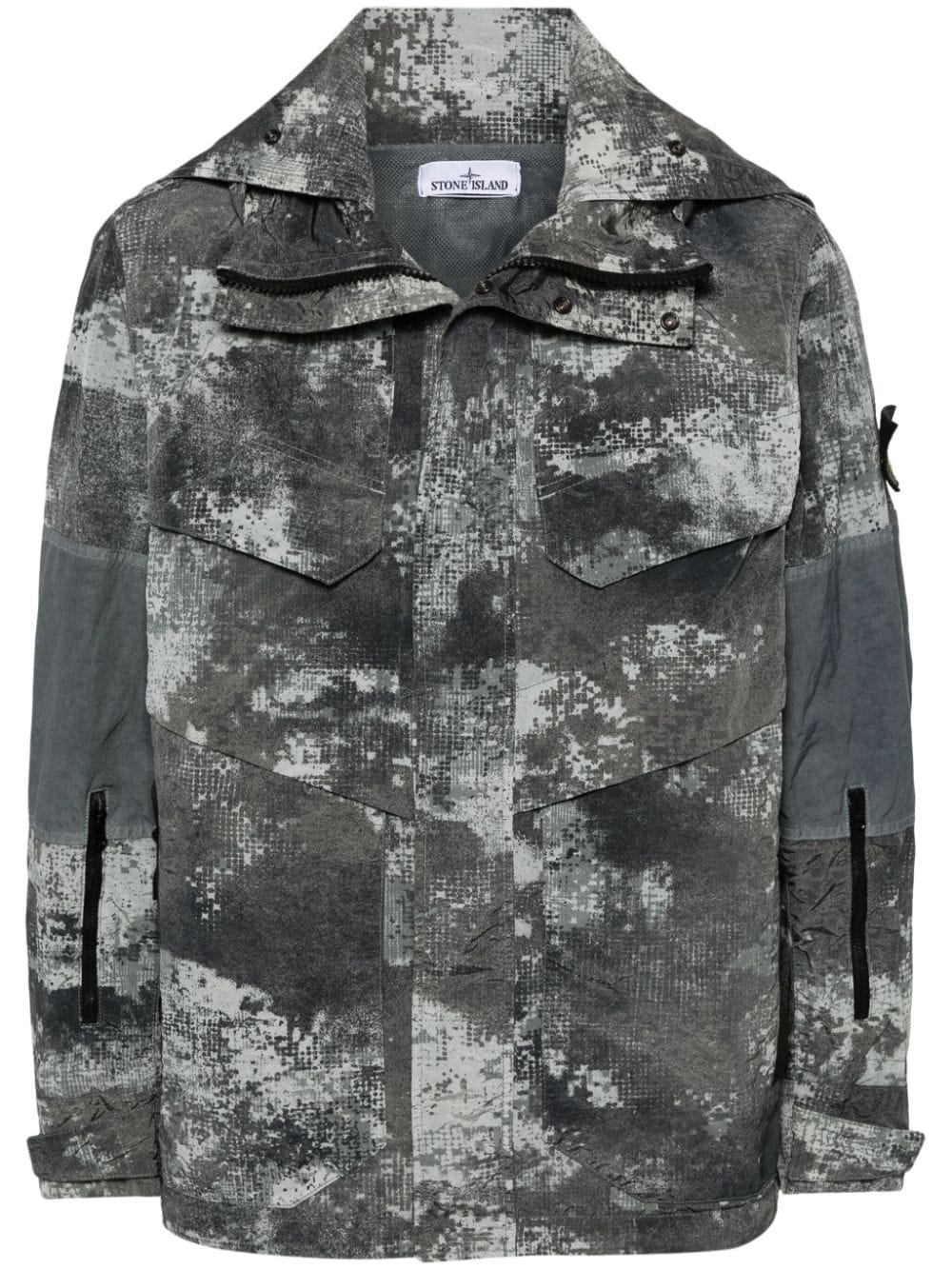 STONE ISLAND Nylon Camouflage Jacket for Men - Charcoal Grey/Light Grey Camo Pattern