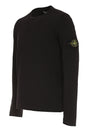 STONE ISLAND Men's Black Crew-Neck Sweater with Removable Logo Patch and Ribbed Knit Edges