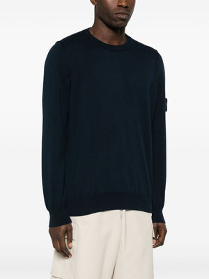 STONE ISLAND Navy Organic Cotton Ribbed Knit Crew-Neck Sweater for Men