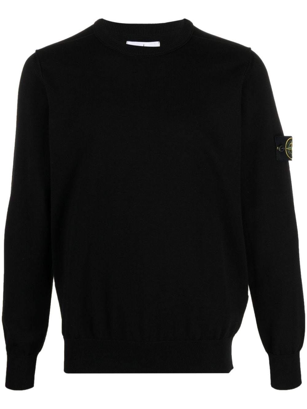 STONE ISLAND Classic Black Cotton Crew-Neck Sweater for Men