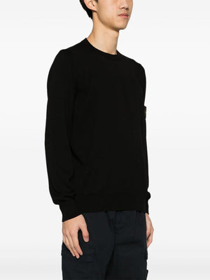 STONE ISLAND Classic Black Cotton Crew-Neck Sweater for Men