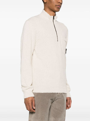 STONE ISLAND Men's White Zippered Sweatshirt - 24SS Season - Long Tops