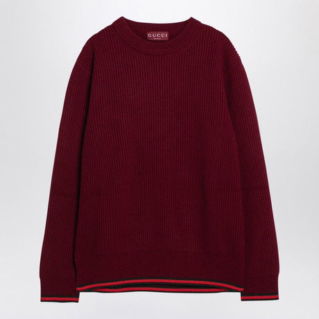 GUCCI Men's Burgundy Wool and Cashmere Crew-Neck Jumper