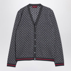 GUCCI Light Grey Cardigan with GG Shadow Jacquard - FW24