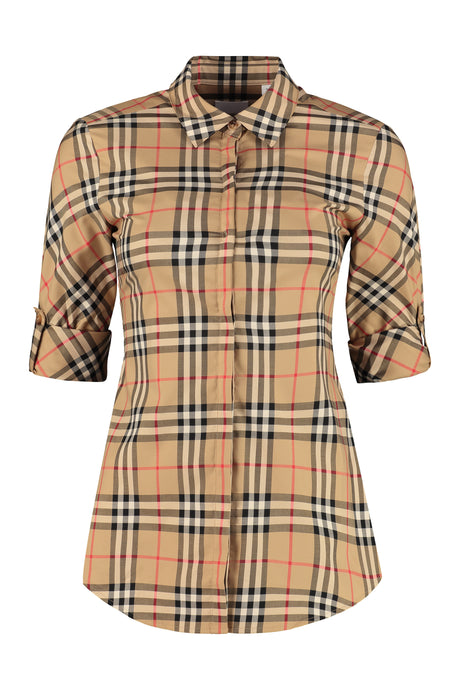 BURBERRY Classic Check Print Cotton Shirt with Cuffed Sleeves