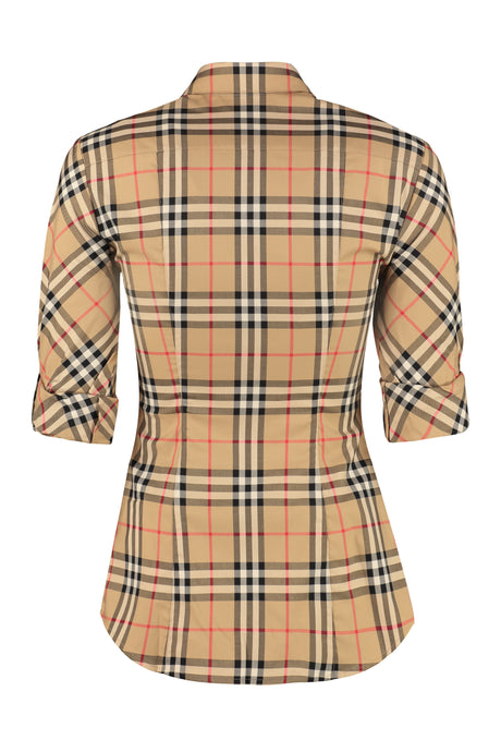 BURBERRY Classic Check Print Cotton Shirt with Cuffed Sleeves