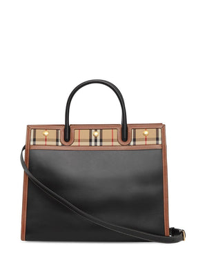 BURBERRY Classic Mini Leather Handbag with Vintage Check Accents and Gold-Tone Hardware, 26x20x13.5 cm