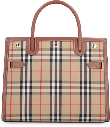 BURBERRY Beige Leather and Vintage Check Fabric Handbag for Women