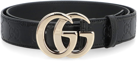 GUCCI Leather Belt with Signature Motif - 3 cm Height