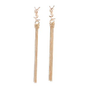 SAINT LAURENT Golden Pompon Earrings with Logo