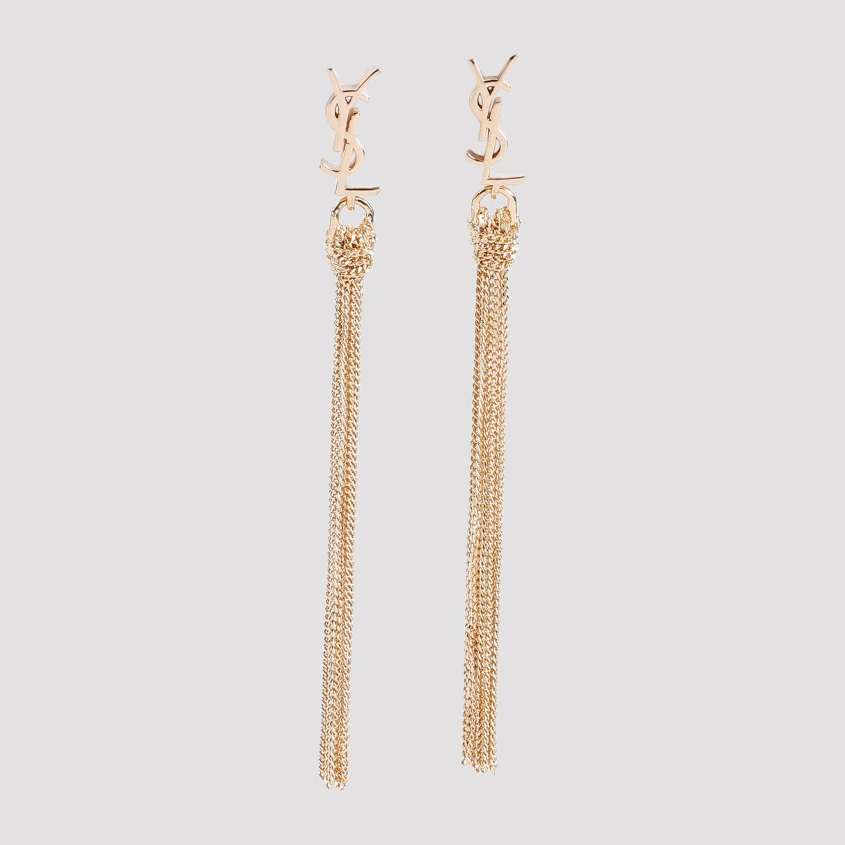 SAINT LAURENT Golden Pompon Earrings with Logo