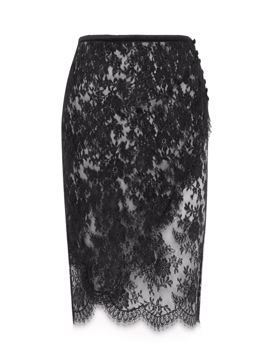 SAINT LAURENT Lace Wrap Pencil Skirt - Regular Fit, Size 38