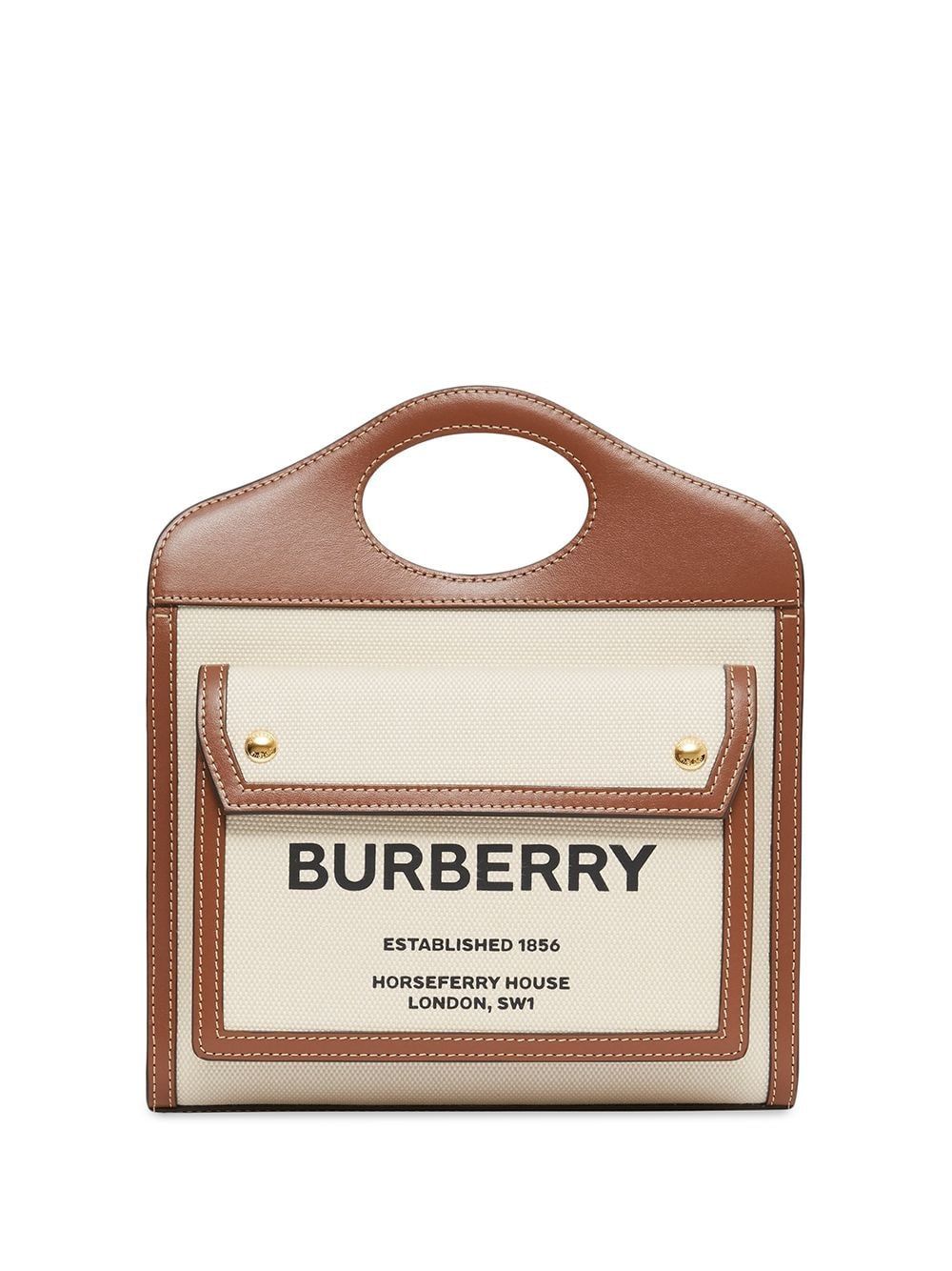 BURBERRY Women's Mini Pocket Top-Handle Handbag in Natural Brown, 100% Cotton