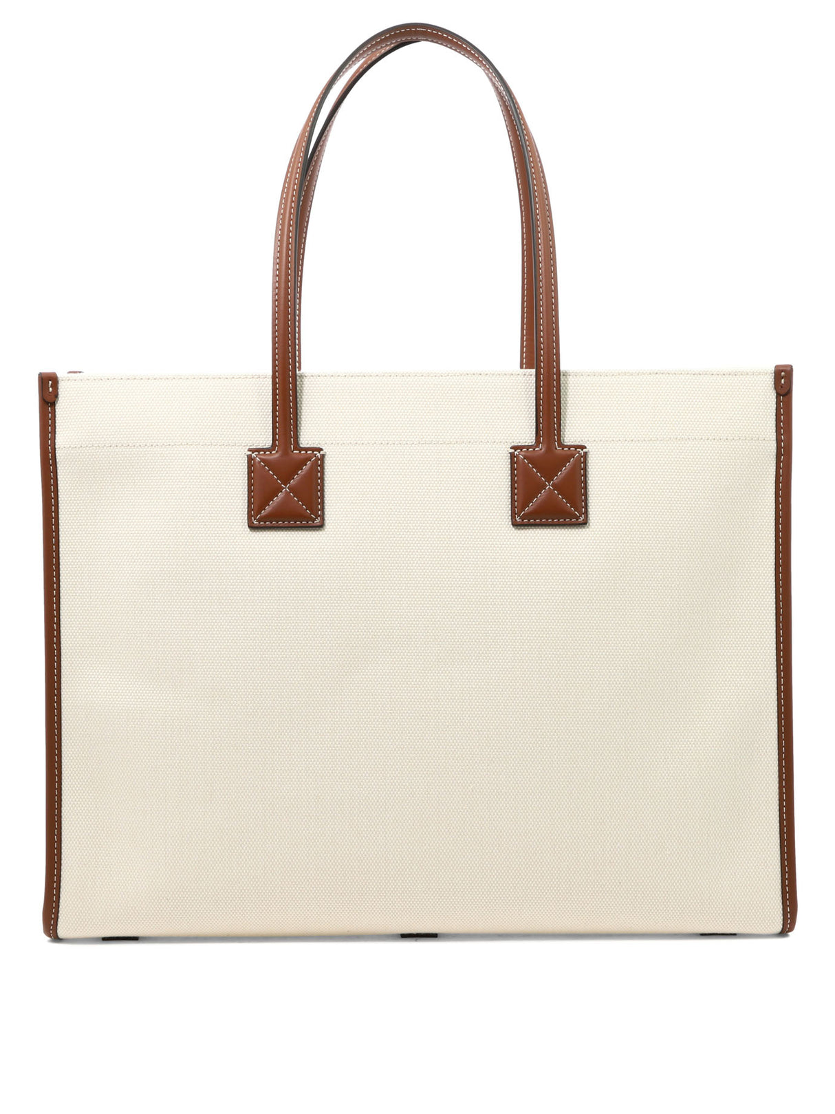 BURBERRY Tan Leather "Medium Freya" Tote with Horsefairy Print and Polished Metal Details