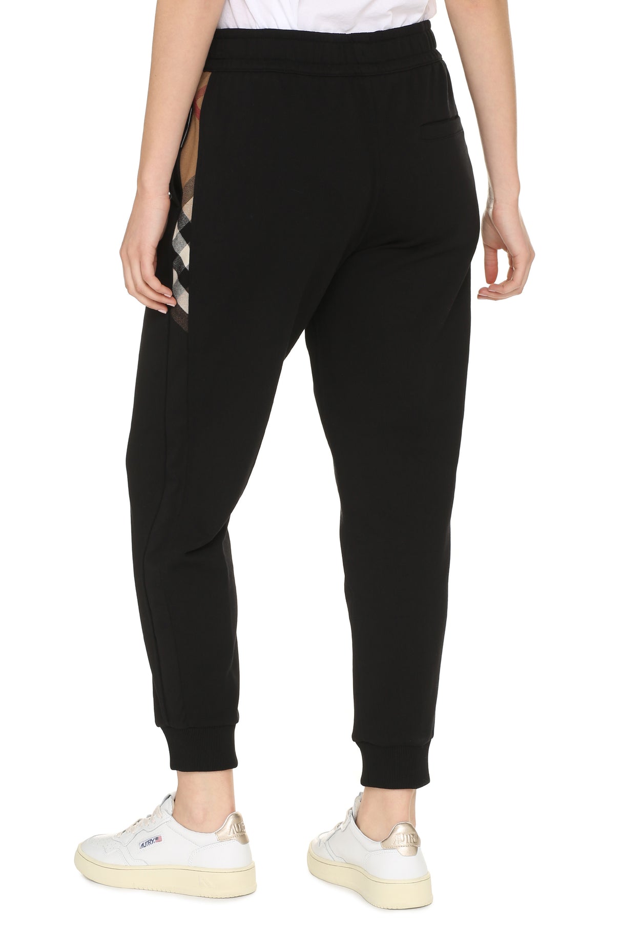 BURBERRY Black Stretch Cotton Track Pants with Contrasting Side Stripes for Women